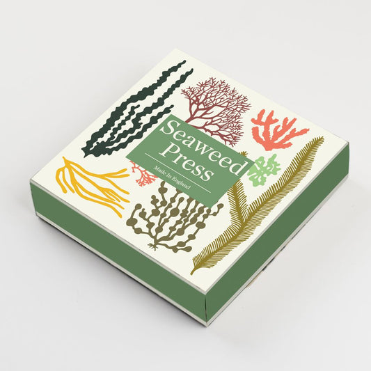 Green, yellow and orange packaging on a white background