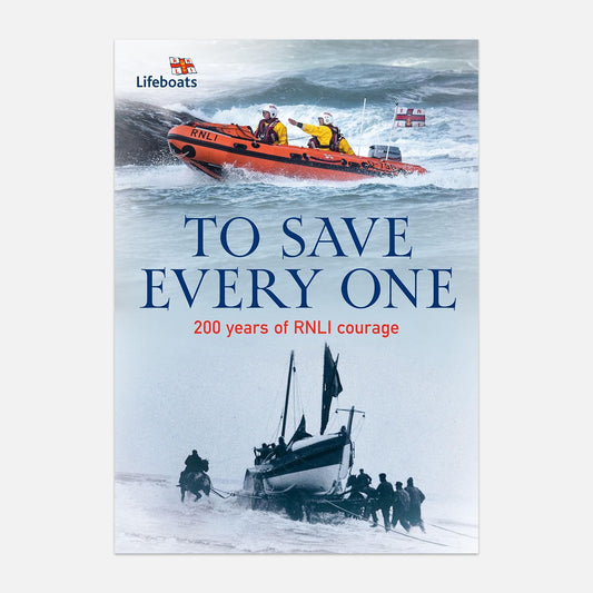 Cover of book shows old fashioned life boat with a horse and a modern lifeboat in the waves